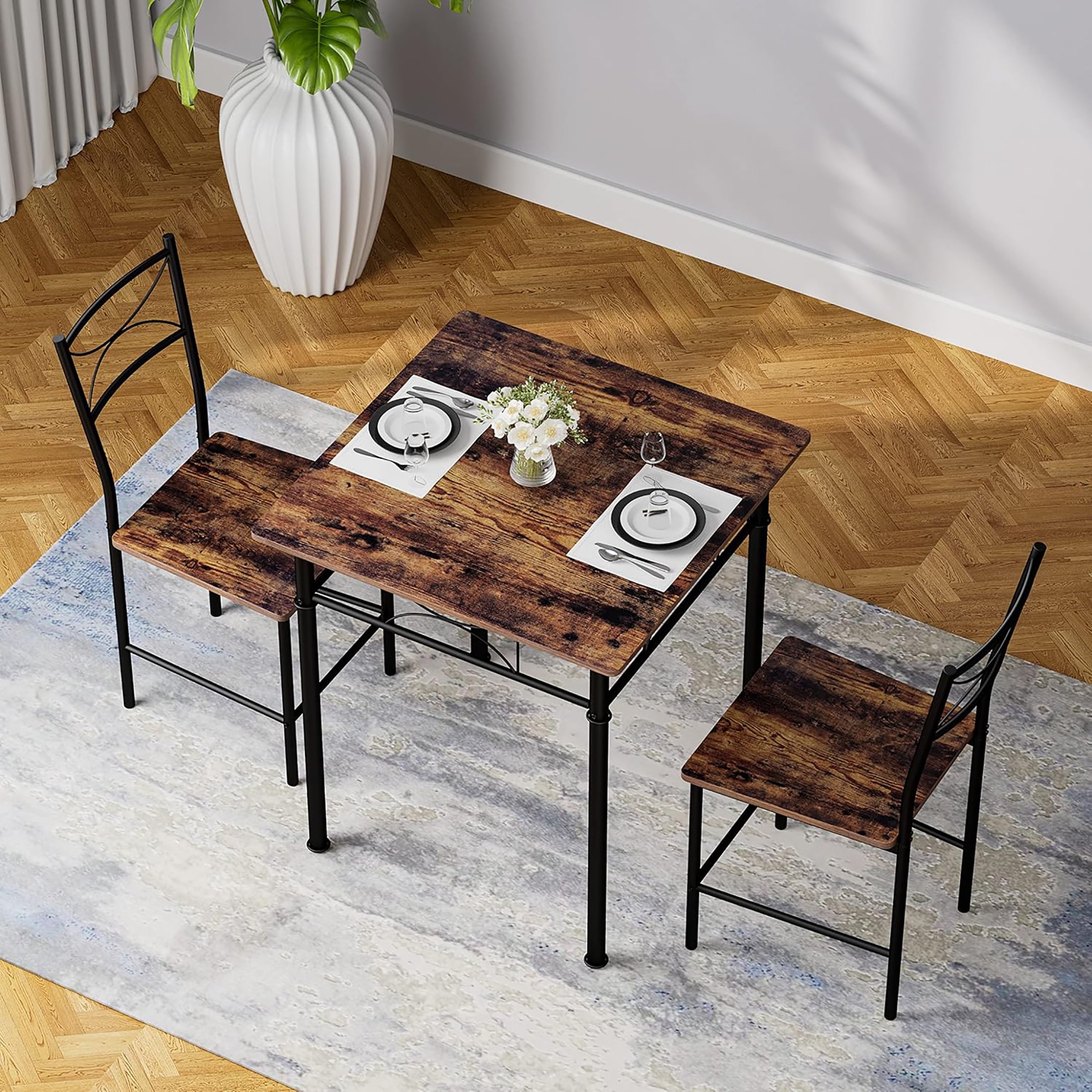 JRHRXXY Apartment Size 3-Piece Dinette Set, Iron Wood Square JRHRXXY Apartment Size 3-Piece Dinette Set, Iron Wood Square