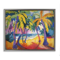 Stupell Industries Tropical Palm Paradise Coastal Painting Gray Floater Framed Canvas Art Print Wall Art, 31 x 25