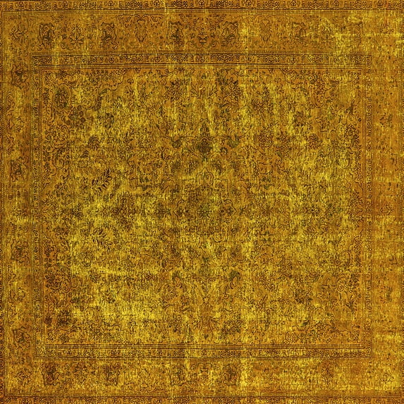 Ahgly Company Machine Washable Indoor Square Oriental Yellow Industrial Area Rugs, 4' Square
