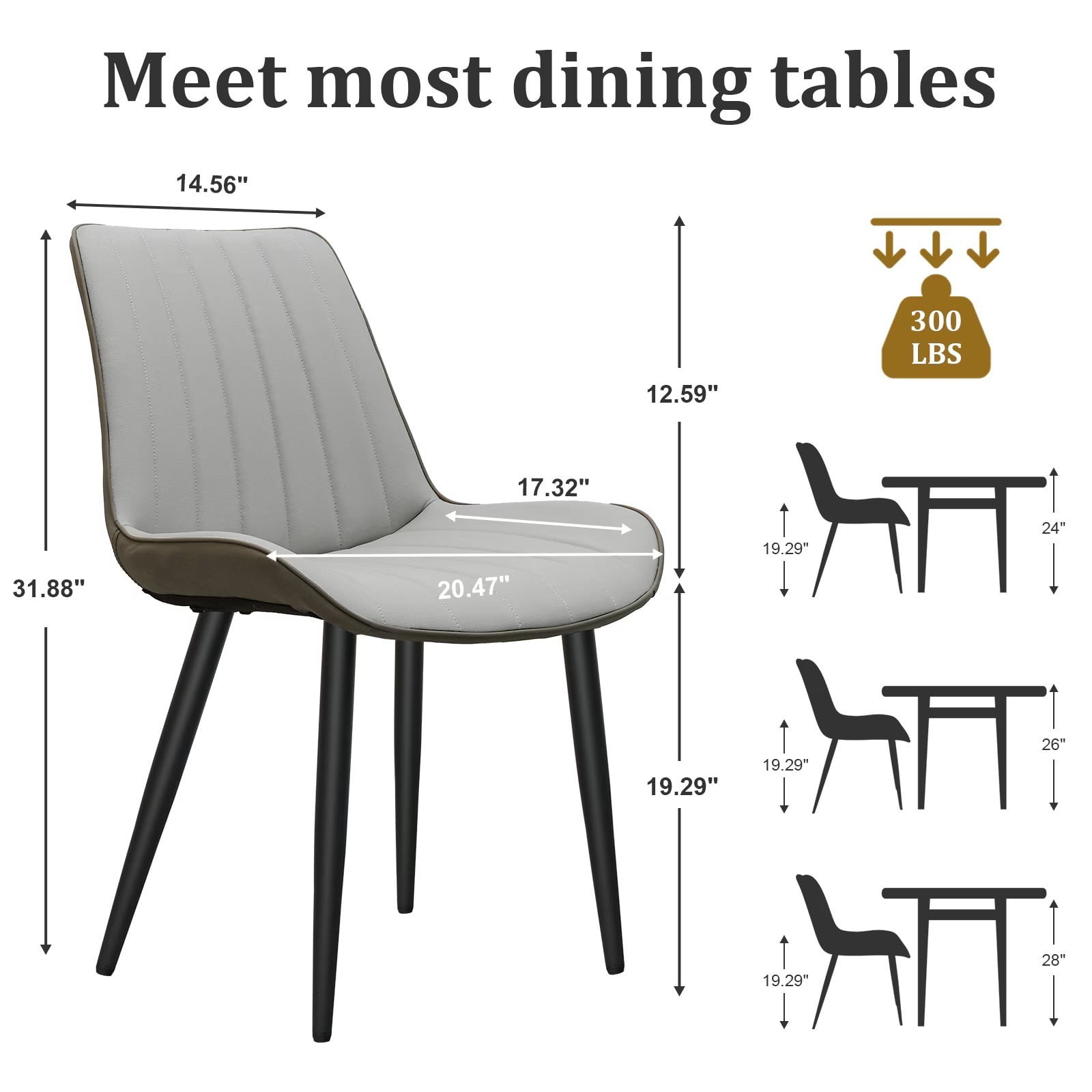 PU Leather Dining Chairs Set of 2, Light Grey & Dark Grey Wave Pattern Upholstered Kitchen Chairs with Metal Legs, Modern Armless Side Chairs for Dining Room, Restaurant, Living Room