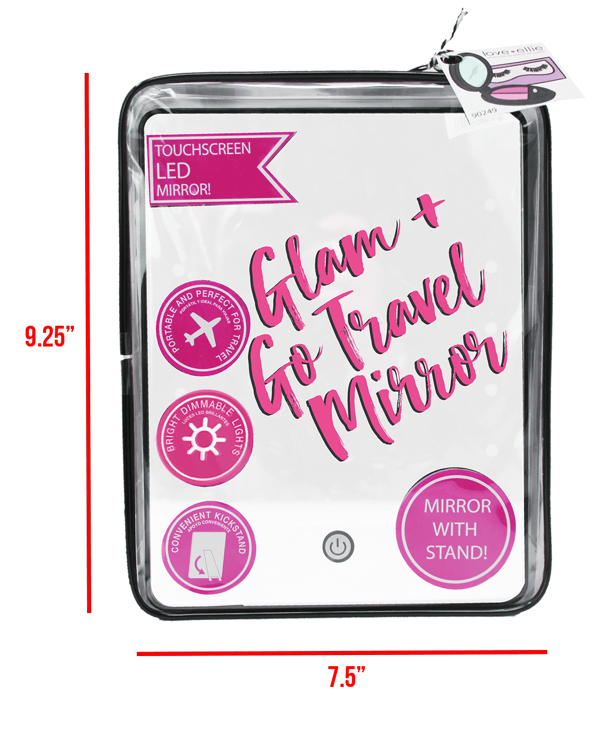 Love, Ellie Lillian Glam and Go LED Travel Makeup Mirror with Dimmable  Lights, Kickstand and Storage Bag, Clear