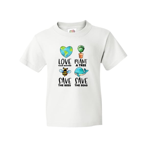 Inktastic Earth Day Plant a Tree Save the Bees Save the Seas Love Your Mother Earth Youth T-Shirt