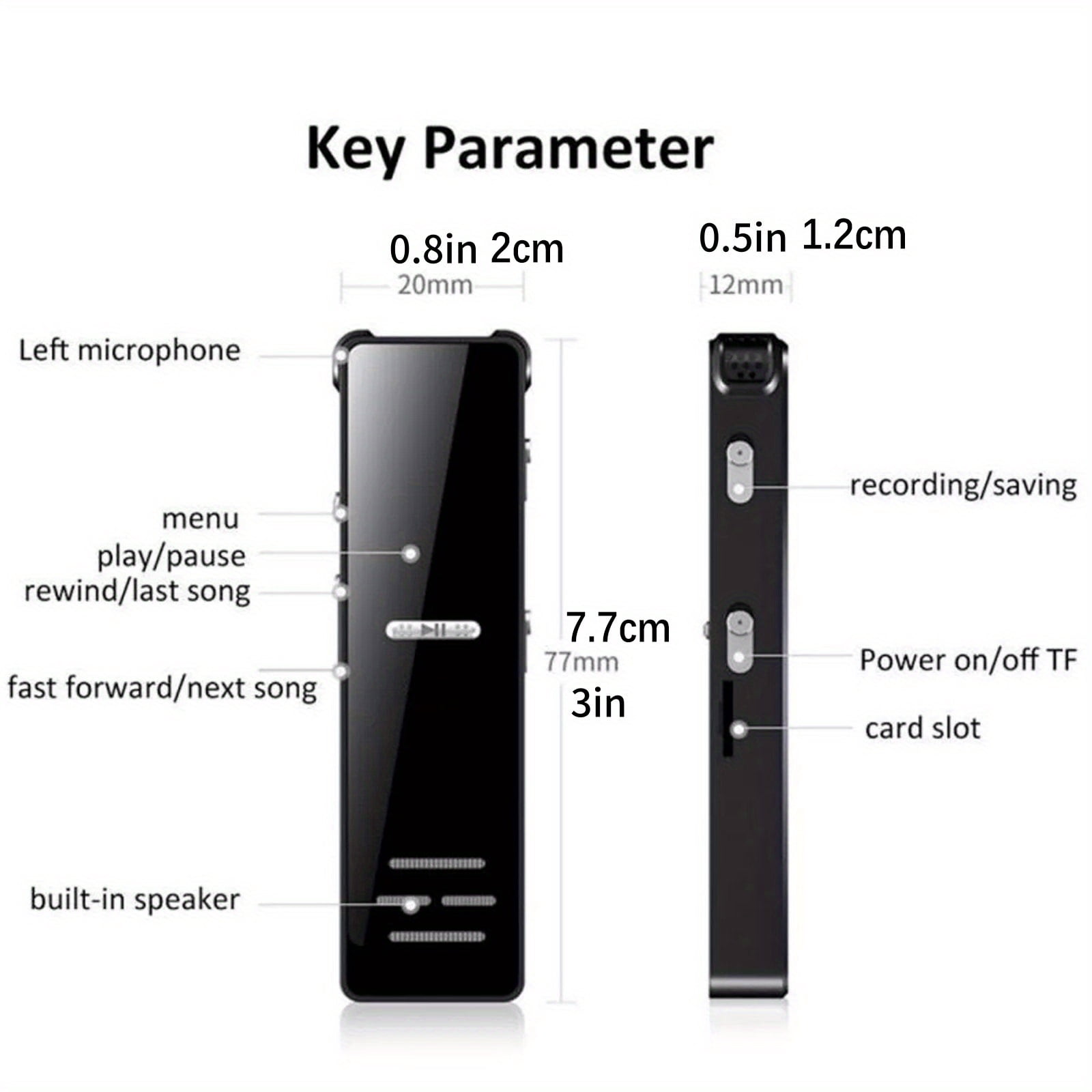 Compact 128GB Voice Recorder - OLED Screen HD Voice Activated Audio Device