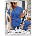 thumbnail image 6 of Hibeli Women's V Neck Short Sleeve Tie-Waist Button Down Summer Top, 6 of 7