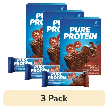 (3 pack) Pure Protein Bars, Chocolate Deluxe, 21g Protein, Gluten Free, 1.76 oz, 6 Ct