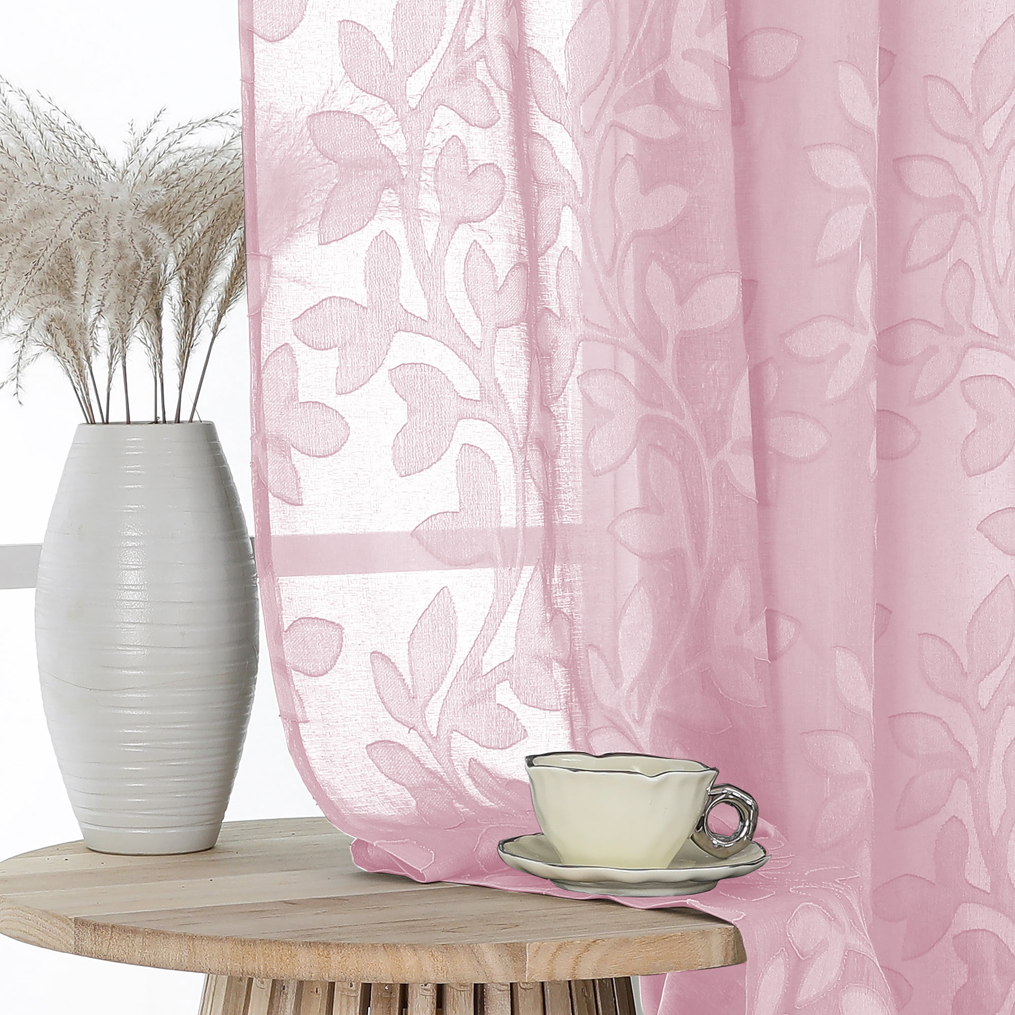 OVZME Darla Sheer Curtains 84 Inches Long 2 Panels, Light Filter Breathable Jacquard Window Curtains for Living Room, Rod Pocket Sheer Curtains for Living Room Bedroom, 42Wx84L Inch Blush Pink