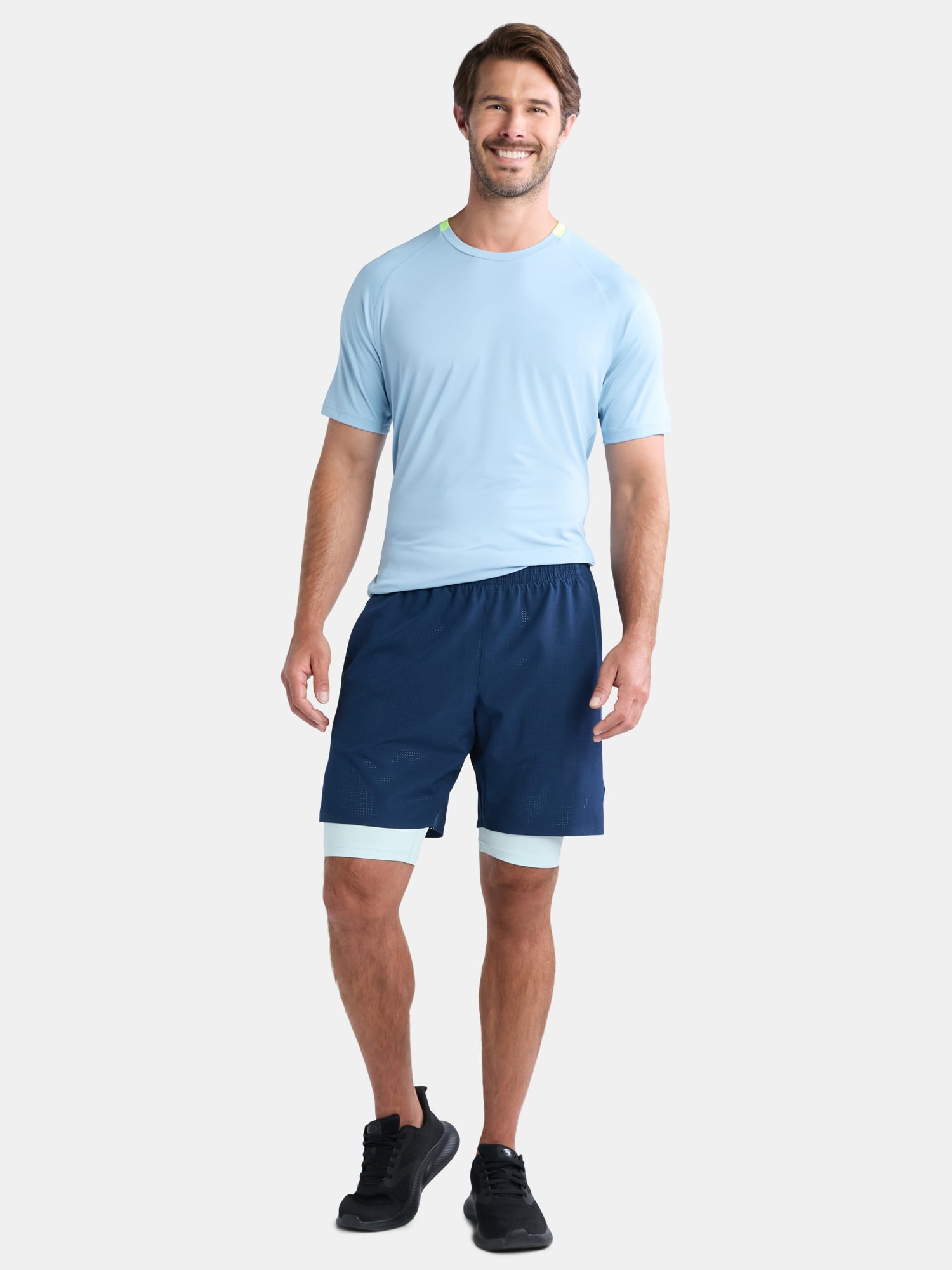 Athletic Works Men's and Big Men's 2 In 1 Perforated Active Shorts, 7" Inseam, Sizes S-3XL