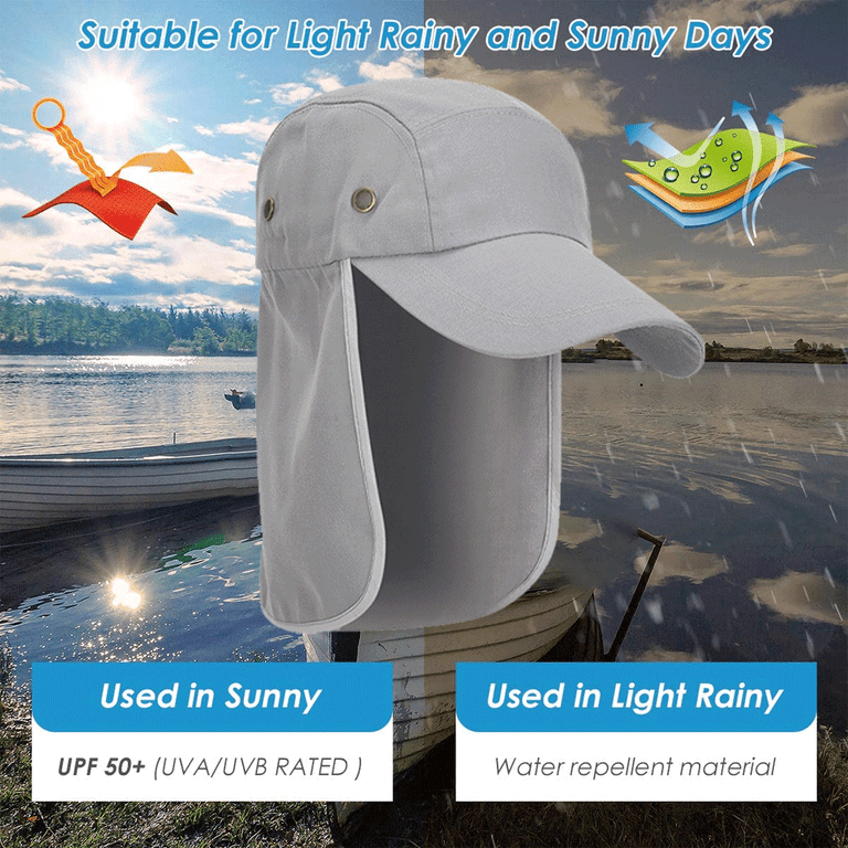 Fishing Hat Sun Cap with Neck Cover Flap, Sun Protection Baseball Cap with  Flap for Hiking Safari Men UPF50+,gray,gray，G41089