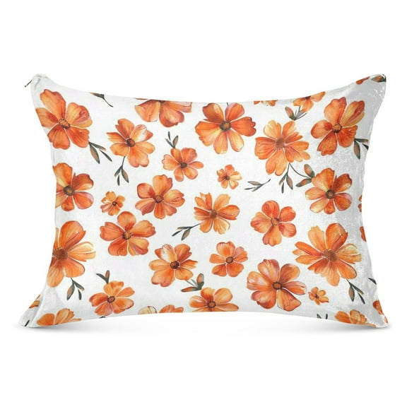 Orange Flowers Plush Pillow Cases Standard Size Ultra Soft Warm Pillowcases with Zipper 20"x26"