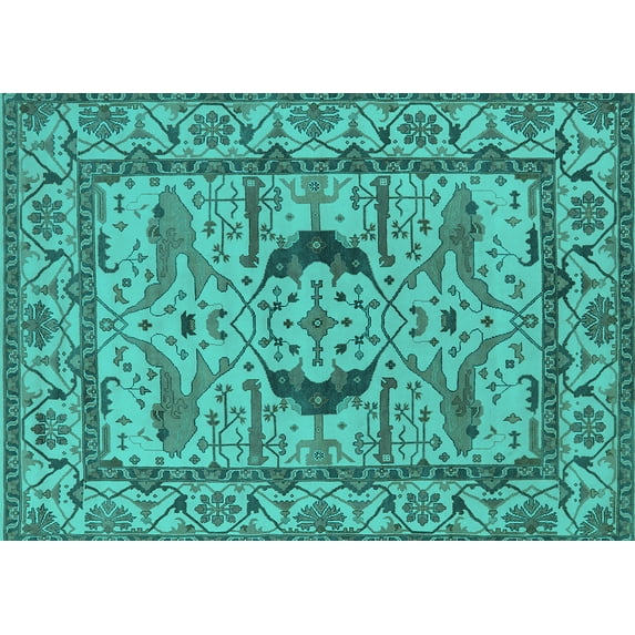 Ahgly Company Indoor Rectangle Oriental Turquoise Blue Industrial Area Rugs, 2' x 4'