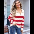 thumbnail image 4 of Suéter de Rayas con Cuello en V para Mujer, Jersey de Punto Holgado de Larga, Tops de Otoño. Rojo XL, 4 of 10
