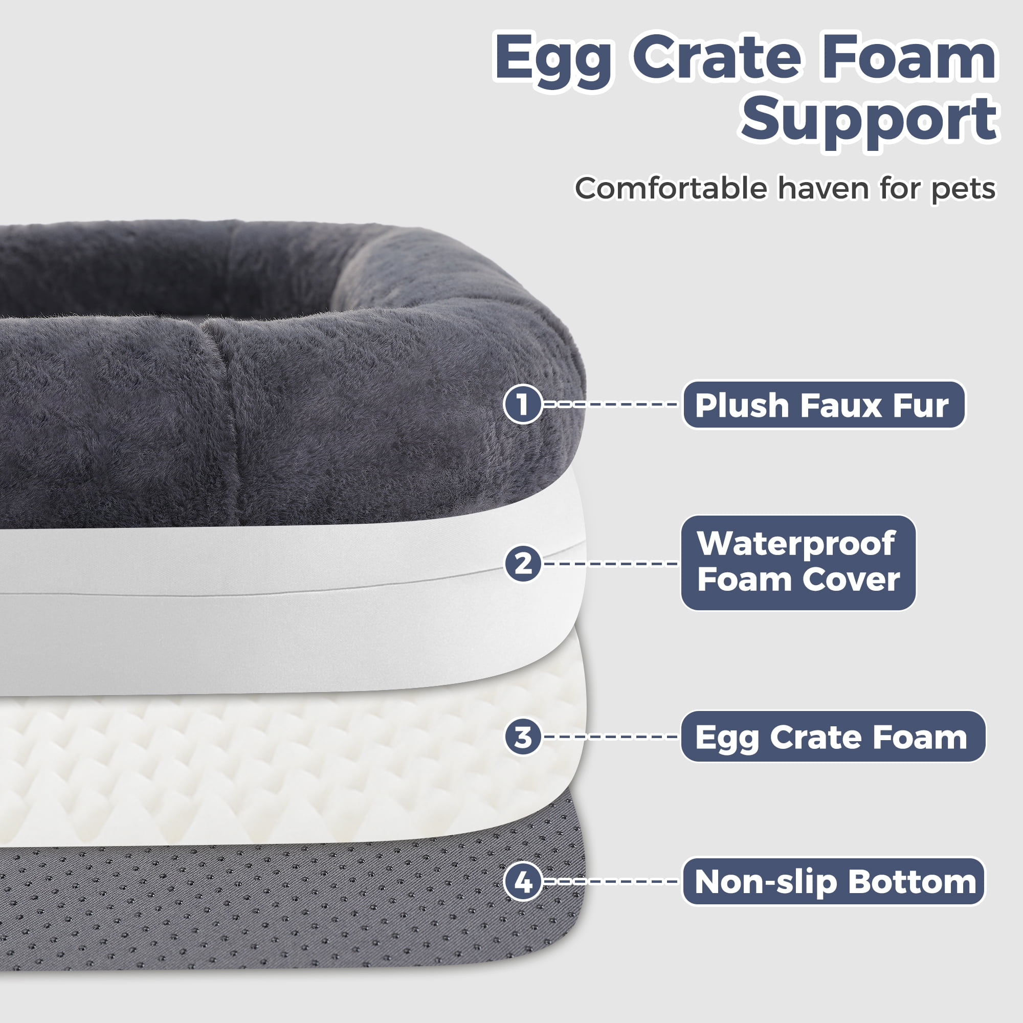 PAWZ Road Foldable Dog Bed for Child, Human Sized Plush Dog Bed Waterproof for Large Dogs, Dark Gray