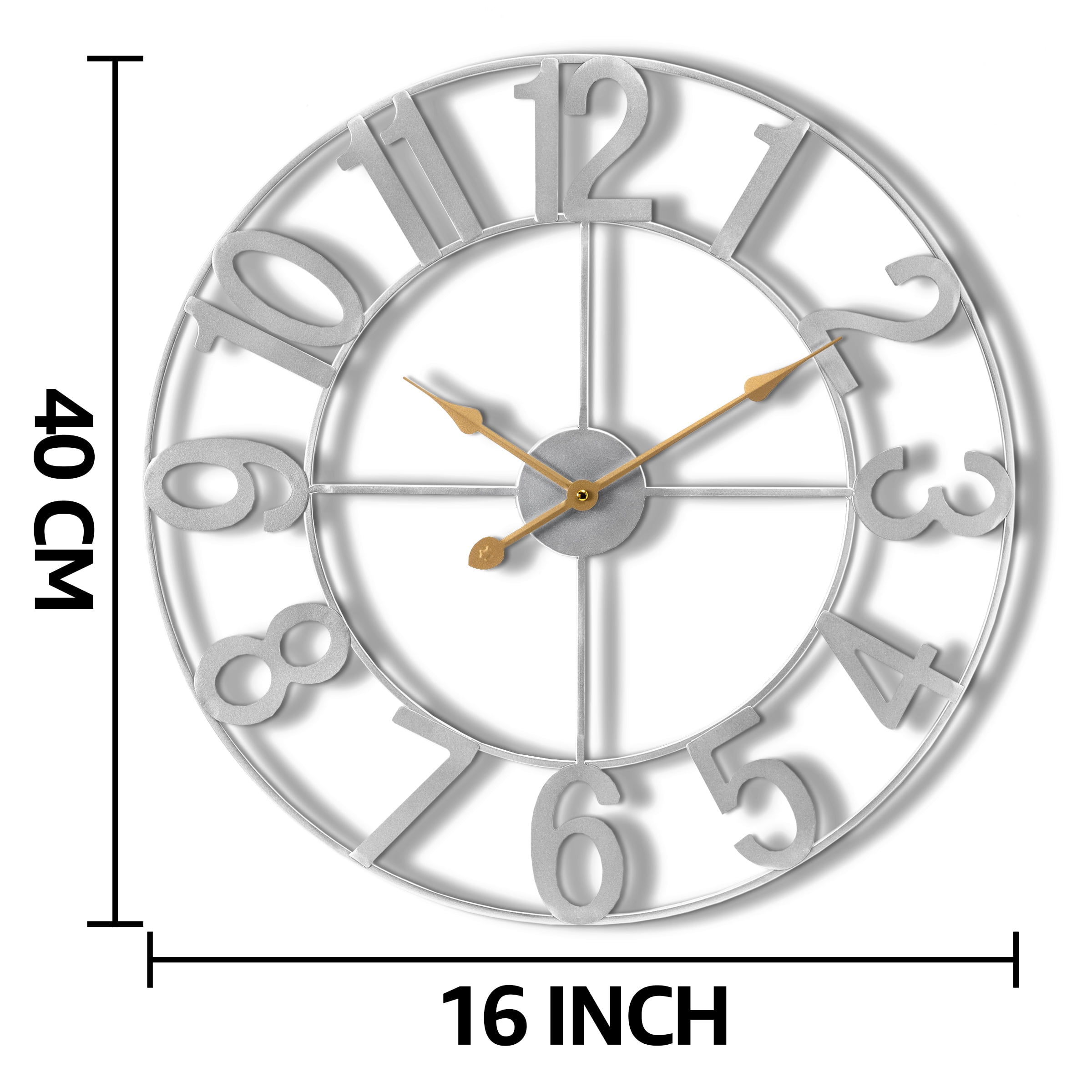 Sorbus Large Metal Numerical Wall Clock for Living Room Decor (Silver, 16" Diameter)