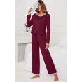 thumbnail image 2 of Women's Long Sleeve Sleepwear Soft Crew Neck Pyjama Set,Wine Red, 2 of 5
