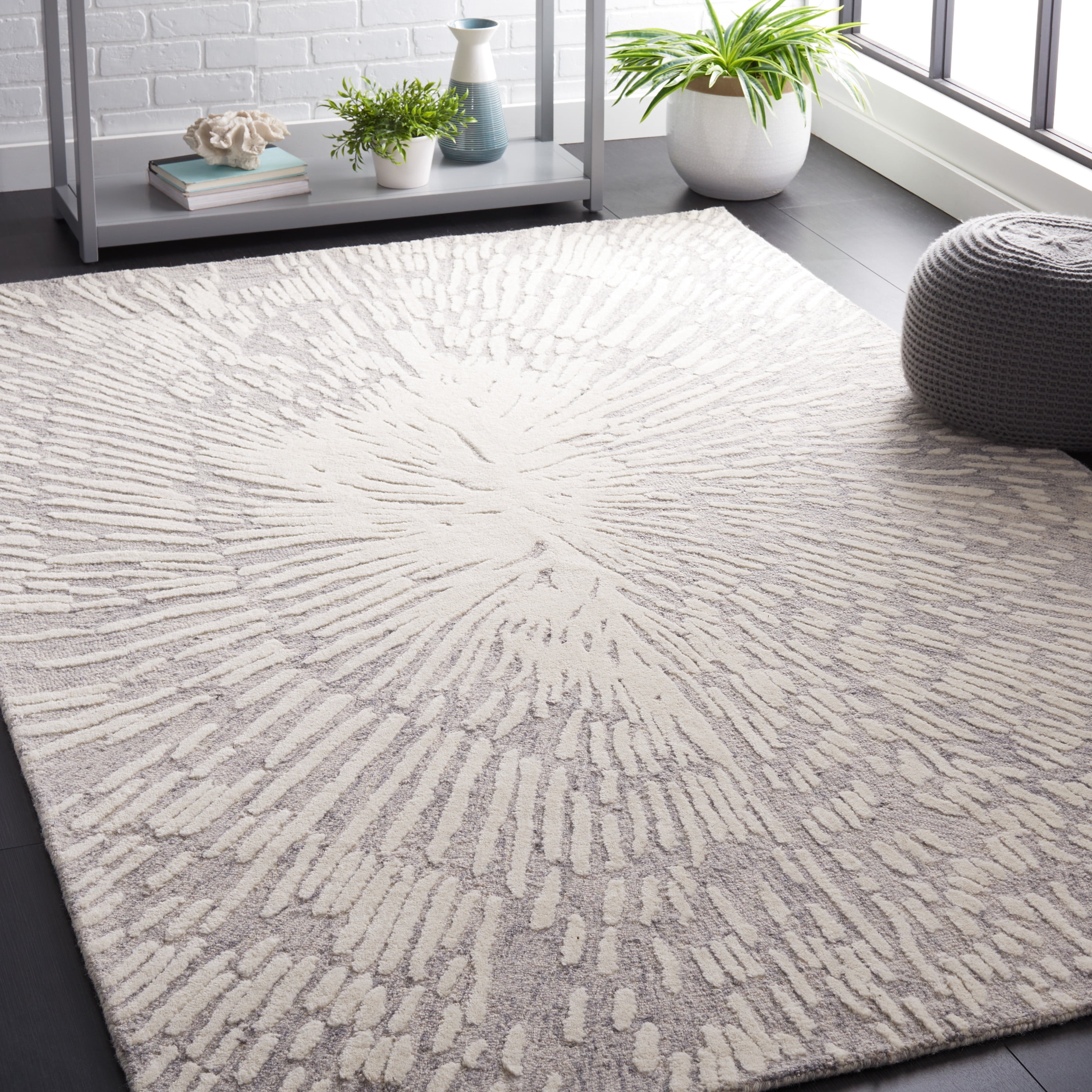 SAFAVIEH Metro Euphemia Sunburst Area Rug, Grey/Ivory, 6' x 9'