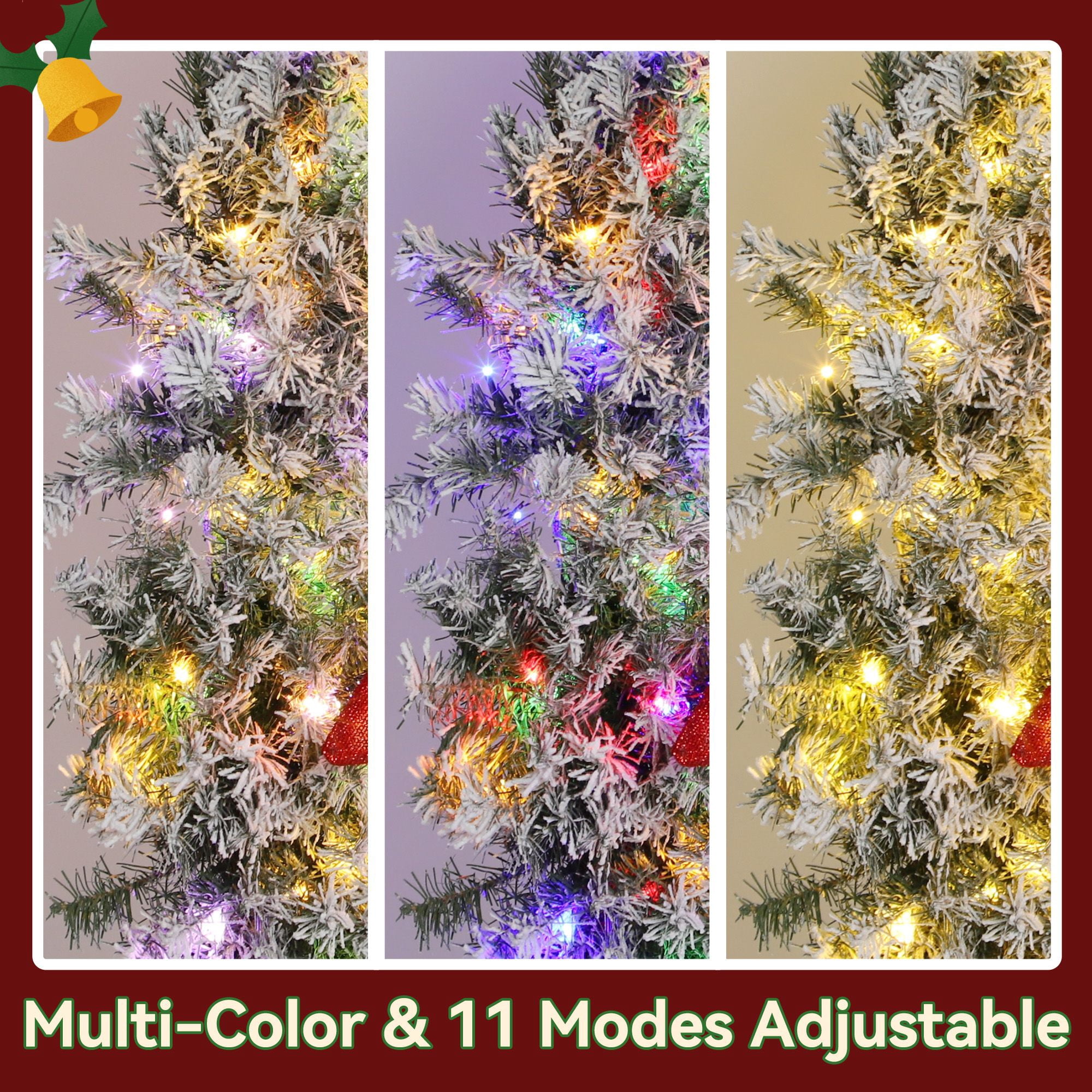 48-Inch Pre-Lit Christmas Wreath with 3D Bow, 200 LED Lights, 11 Lighting Modes, Remote Control, Flocked Front Door Decoration for Indoor and Outdoor Use