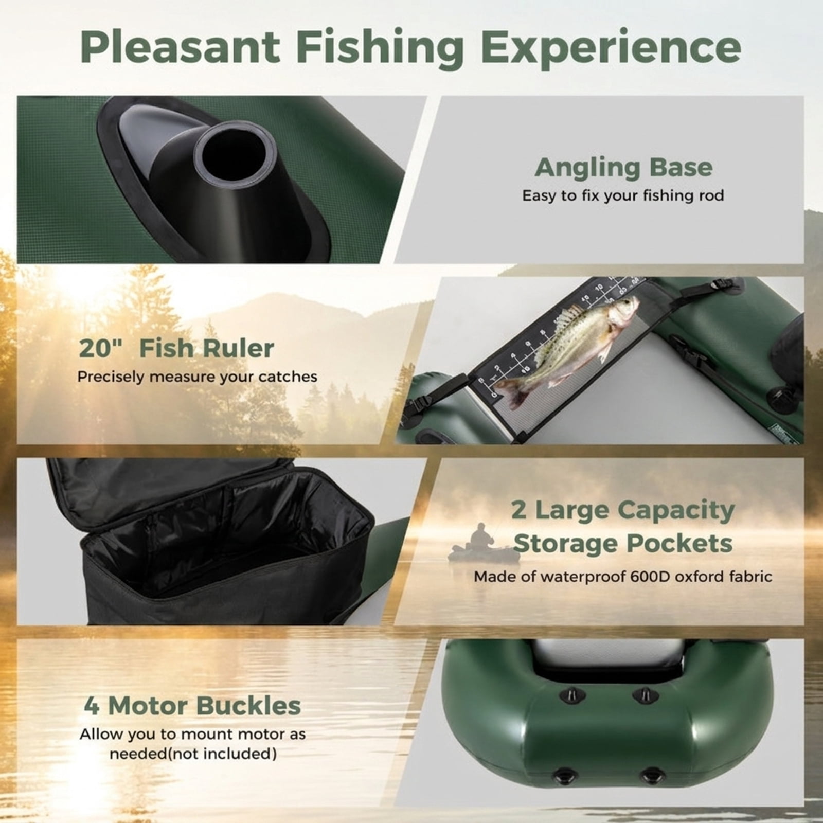 Airfind Inflatable Float Tube for Fly Fishing with Storage Pockets and Included Pump and Repair Kit for Lake and River Angling, Camouflage