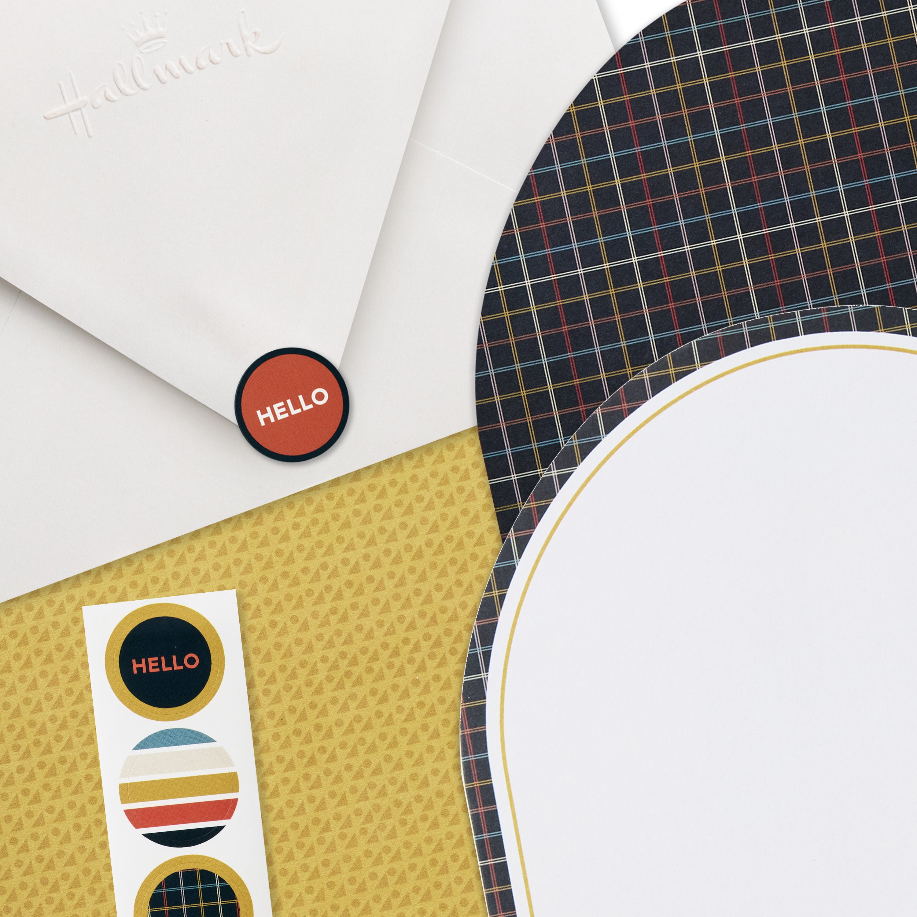 Hallmark Stationery Set With Seals (Arched Plaid and Patterned), 12 sheets