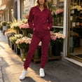 thumbnail image 4 of Costeam Women Zip Up Hoodie Sweat Suit Long Sleeve Full Zip Hooded Jacket Jogger Pants 2 Piece Outfit Fleece Lined Soft Relaxed Fit Solid Color Tracksuit with Pockets for Loungewear Daily Wear, 4 of 9