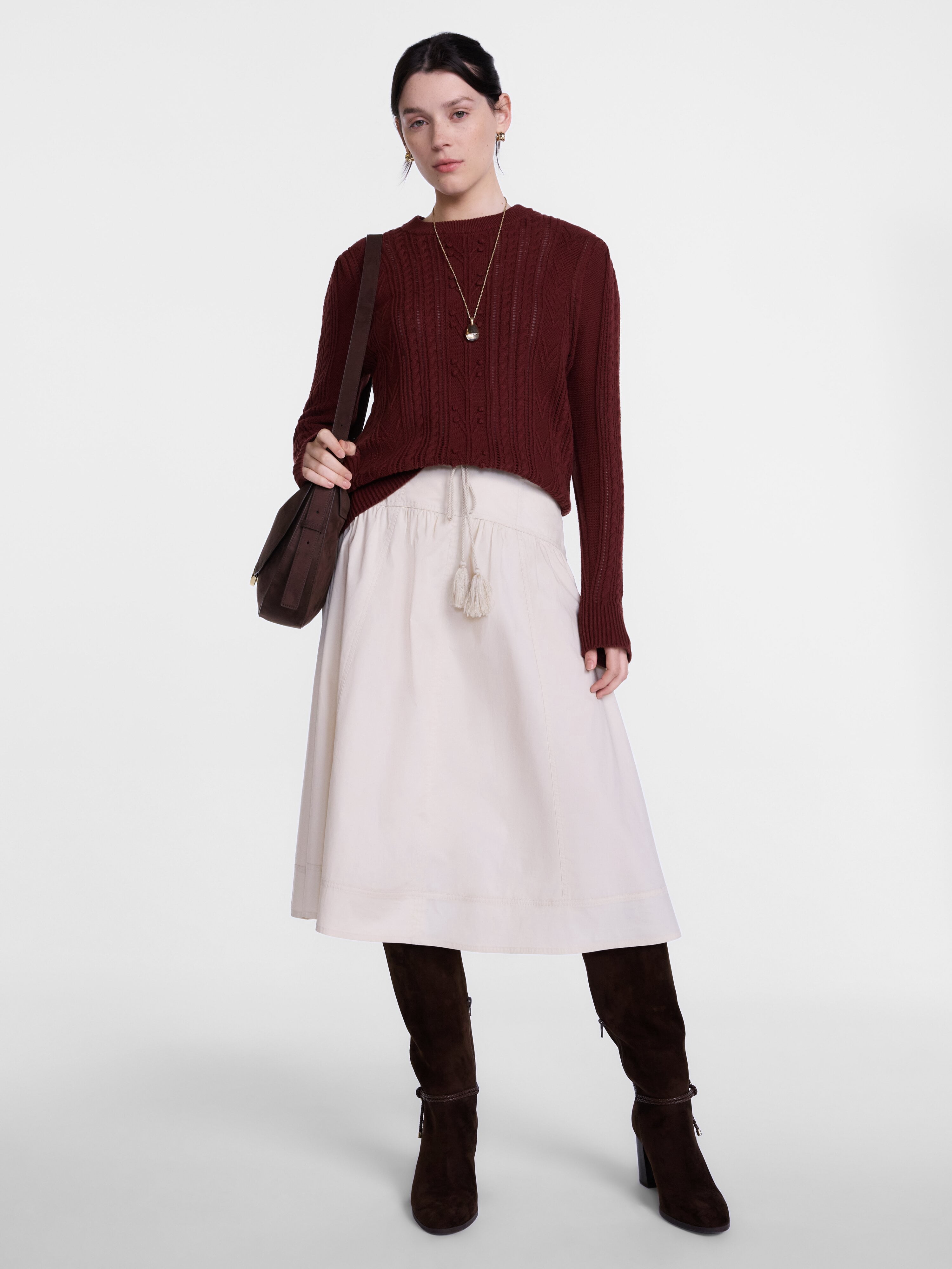 Scenario Women's Pointelle Sweater with Long Puff Sleeves, Lightweight, Sizes XS-XXXL