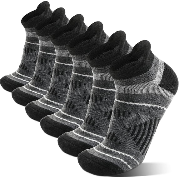Merino Wool Ankle Hiking Socks Compression Warm Winter Thermal Thick Cushion No Show Running Moisture Wicking Socks Gifts Stocking Stuffers for Men Women 6 Pairs(Black,L)