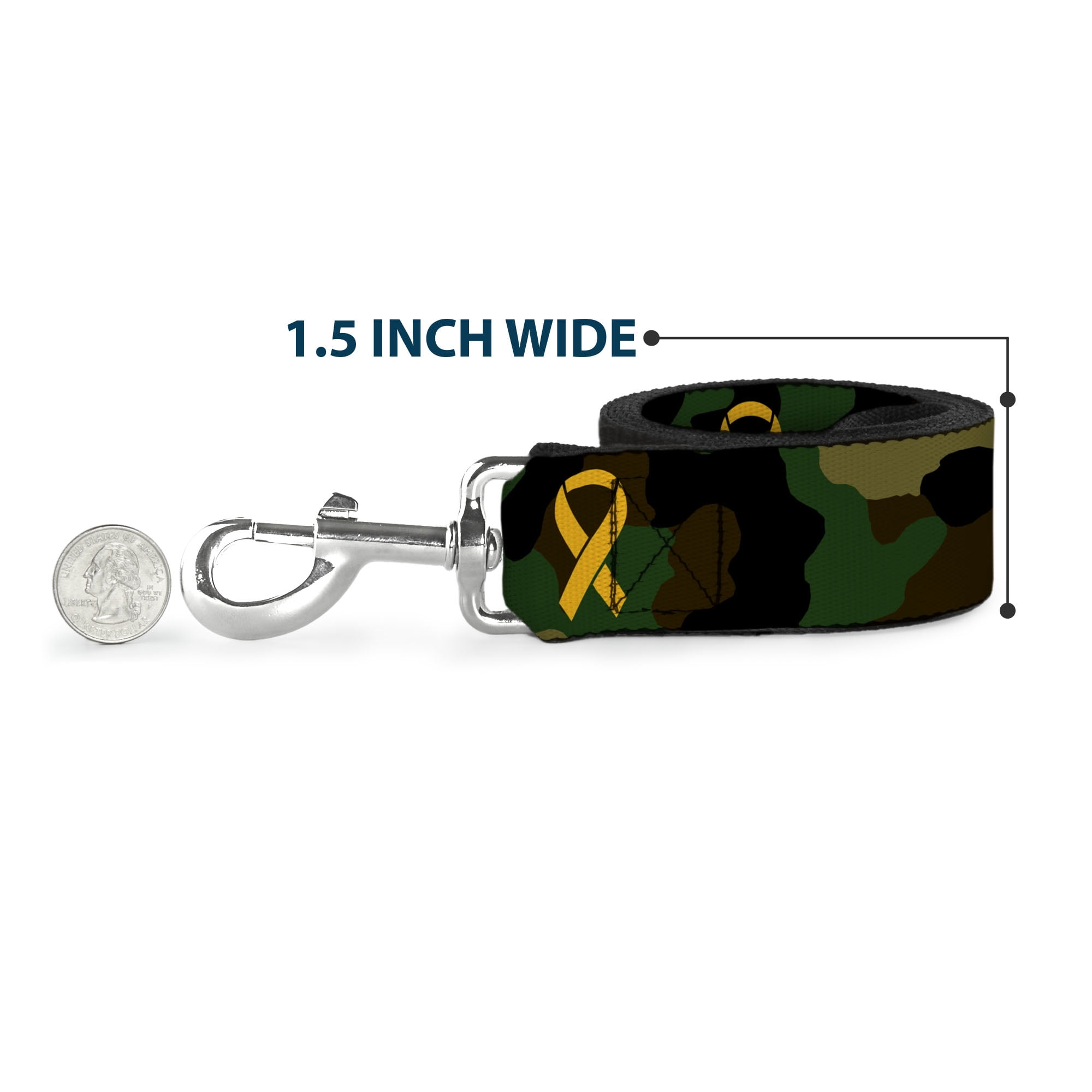 Buckle-Down Pet Leash, Dog Leash, Support Our Troops Camo Olive Yellow Ribbon, 6 Feet Long 1.0 Inch Wide