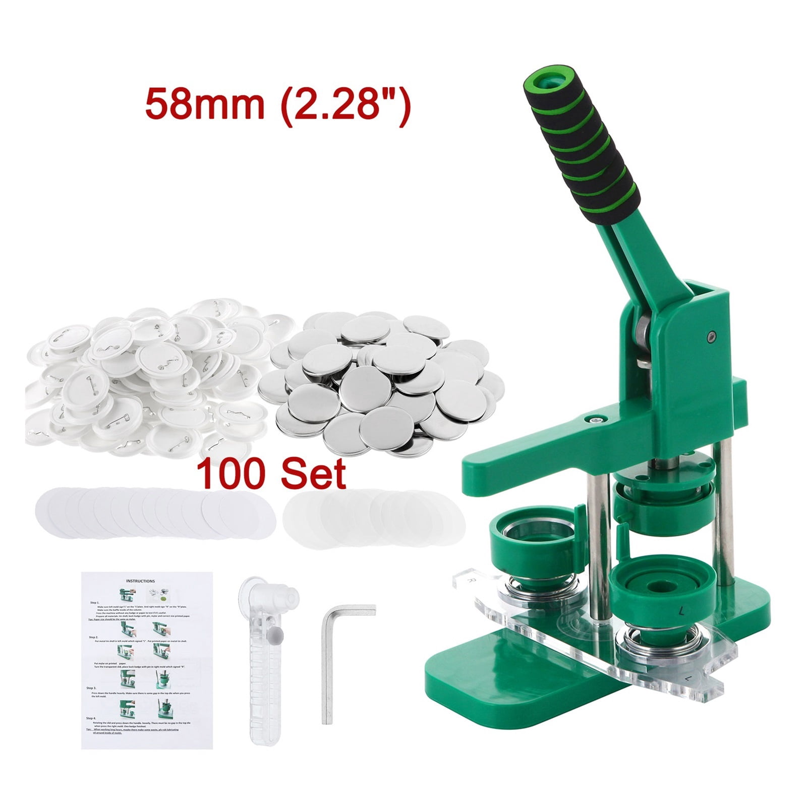 Badge Punch Press Maker Machine Pin Rotate Button Maker DIY Making Set With 100 Blank Button Making Supplies Parts Blank Paper 37mm 44mm 58mm ,Easy Pressing