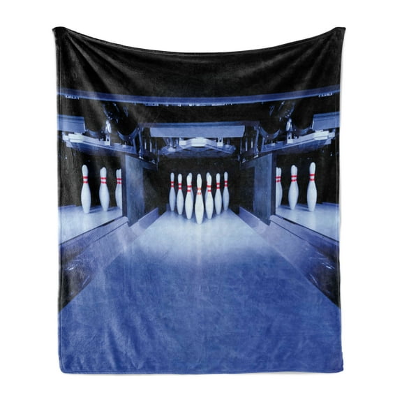 Bowling Party Soft Flannel Fleece Throw Blanket, Symmetrical Bowling Pins on an Empty Alley Hobby Fun Challenge Theme, Cozy Plush for Indoor and Outdoor Use, 50" x 70", Blue White Red, by Ambesonne