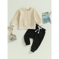 thumbnail image 2 of Lamuusaa Toddler Boys Fall Outfits Pocket Embroidery Crew Neck Long Sleeve Sweatshirts and Long Pants 2Pcs Clothes Set, 2 of 9