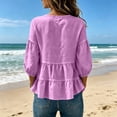 thumbnail image 4 of Guluxicc Women's Linen Blosures Loose Ruffled Bottom V Neck Short Bubble Sleeve Tops for Everyday Wear Spirng Summer Casual Outfits, 4 of 5