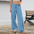 thumbnail image 6 of Women Fleece Lined Wide Leg Sweatpants Wide Leg Drawstring Elastic High Waisted Pants Loose Casual Lounge Travel Pants Light Blue L, 6 of 6