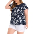 thumbnail image 4 of Unique Bargains Women's Plus Size Outfits Fashion Floral Keyhole Back Short Sleeve Blouse, 4 of 6