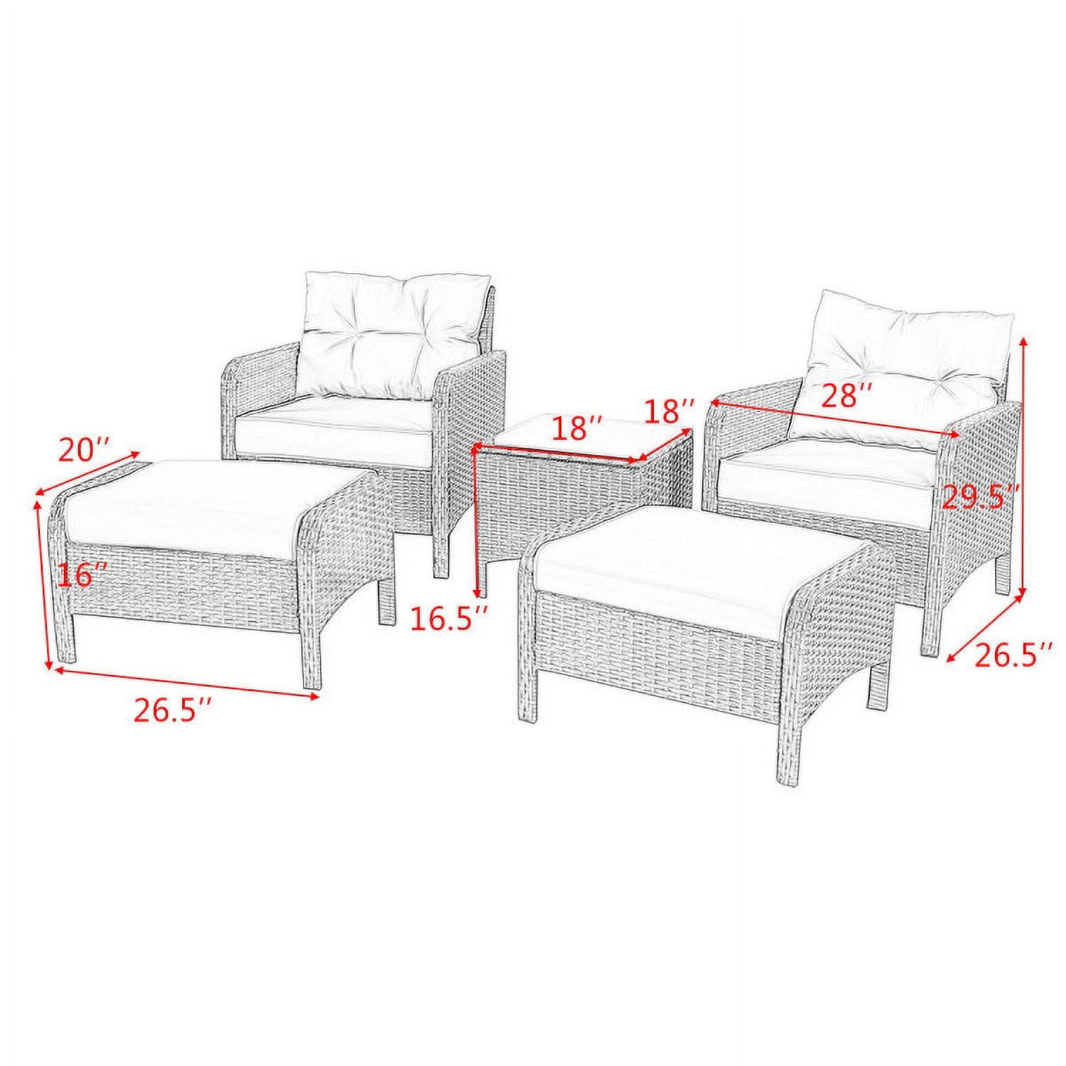 Aimee Lii 5 Pieces Patio Rattan Sofa Ottoman Furniture Set with Cushions, Outdoor Patio Furniture, Brown