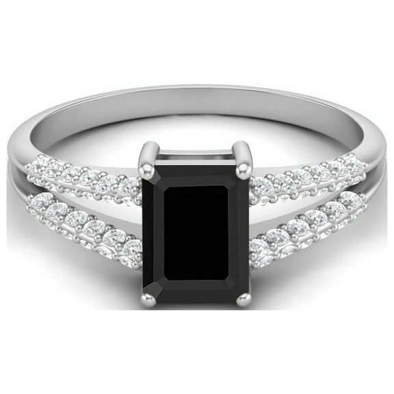 7X5MM Emerald Cut Black Spinel 925 Sterling Silver Solitaire Women Mother's Day Gift Ring