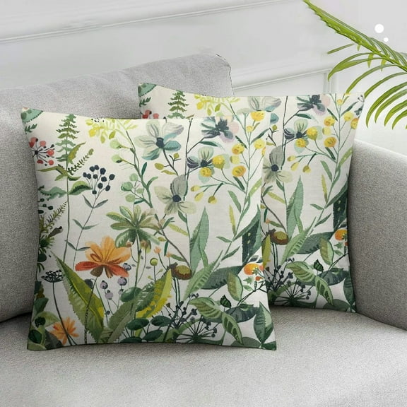 JRXY Spring Summer Pillow Covers Set of 2 Yellow Flowers Leaves Butterfly Decorative Pillow Cases Green Leaf Floral Cushion Case Farmhouse Home Decor for Sofa Couch Porch Outdoor White