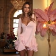 thumbnail image 4 of Women'S Long Sleeve Wedding Guest Dresses Sexy Deep V Neck Flare Ruffle Bodycon Dress Pink M, 4 of 8