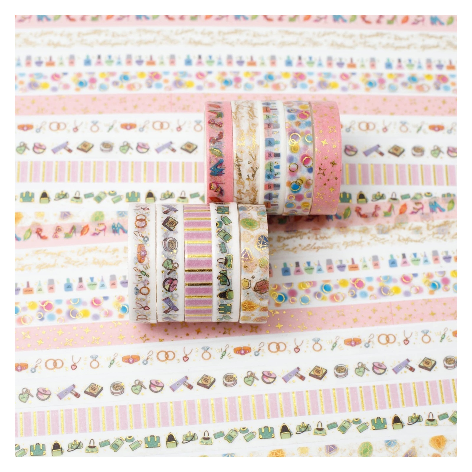 10 Rolls Sparkling Washi Tape Set 8mm Skinny Gold Foil Decorative Masking Washi Tapes for Bullet Journal,Scrapbook, Planner, DIY Crafts (Urban Beauty)