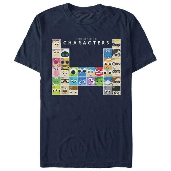 Men's Pixar Character Periodic Table Graphic Tee Navy Blue X Large