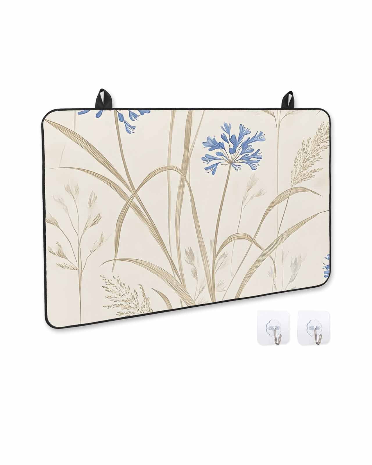 nqOlkjepod Large Induction Cooktop Protector Mat 36"x21", Botanical Blue Floral Stove Top Covers for Electric Stove, Rustic Summer Flowers Decorative Stove Burner Cover Mats, Glass Top Stove Cover