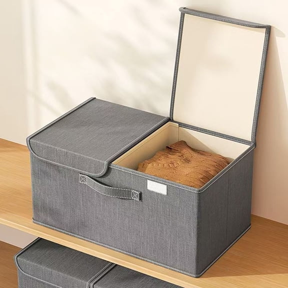 Bxaolu Fabric Storage Cube Bins Foldable Organizer Container Collapsible Basket with Lids and Handles, for Home, Bedroom, Closet, 50x30x25cm (Gray, 1)