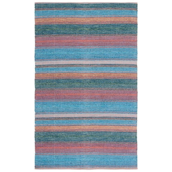 SAFAVIEH Montauk Albine Striped Cotton Area Rug, Blue/Orange, 4' x 6'