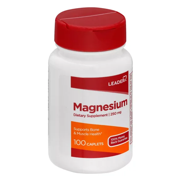 Leader Magnesium Dietary Supplement 250 mg Caplets, 100 Ea..