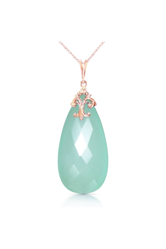 14k 18" Rose Gold Necklace with Briolette 31x16 mm Mint Green Chalcedony