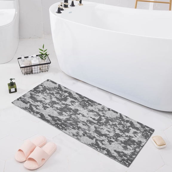 Haosy Gray Black Camouflage Bathroom Rugs Non Slip Absorbent Soft Plush Quick Dry Bath Mat, 39"x20"