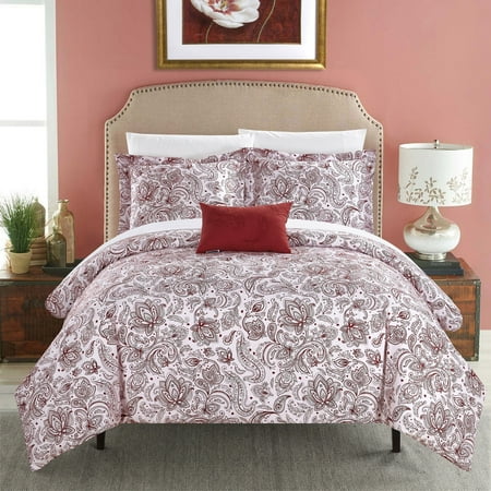 Black White Paisley Duvet Cover - Chic Home 3-Piece Newark Park Super Soft Microfiber Vintage Paisley pattern Printed two tone Super Soft Microfiber Vintage Paisley pattern Printed two tone Duvet Cover Set Brick