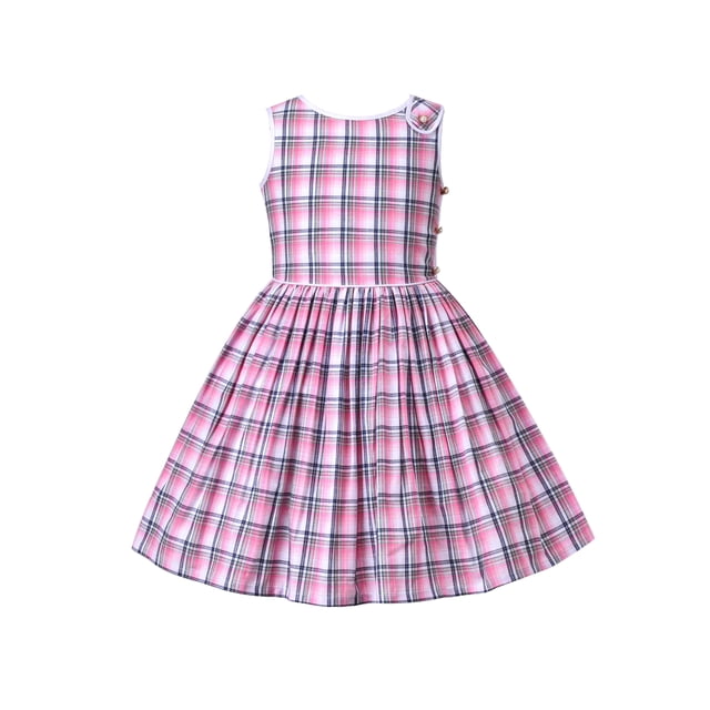 Girls Dress White Red Check Plaid Sweet Vintage Classic Puffy Sleeveless 6 Years