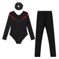 thumbnail image 4 of TiaoBug Gymnastics Leotard for Girls Long Sleeve Dance Unitard Biketard with Leggings Hair Band Set Red&Black 6, 4 of 5