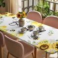 thumbnail image 3 of Sunflower Floral Table Cloths for 8 Foot Rectangle Tables, Farmhouse Pastoral Daisy Bees Botanical Patio Waterproof Elastic Fitted Tablecloths, Washable Rectangular Table Cover for Camping, 3 of 8