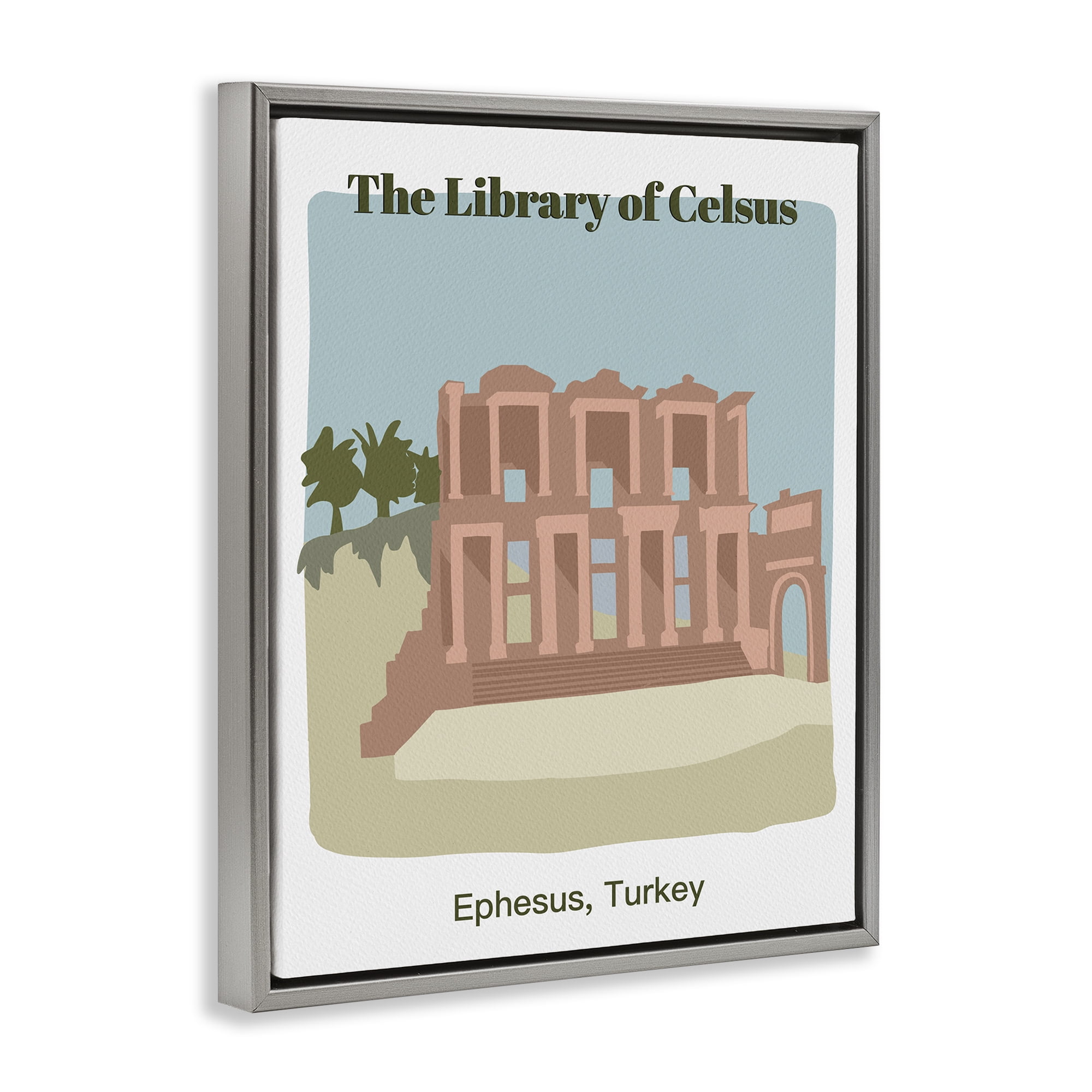 Stupell Industries Library Of Celcus Architecture Town & City Painting Gray Floater Framed Art Print Wall Art, 17 x 21