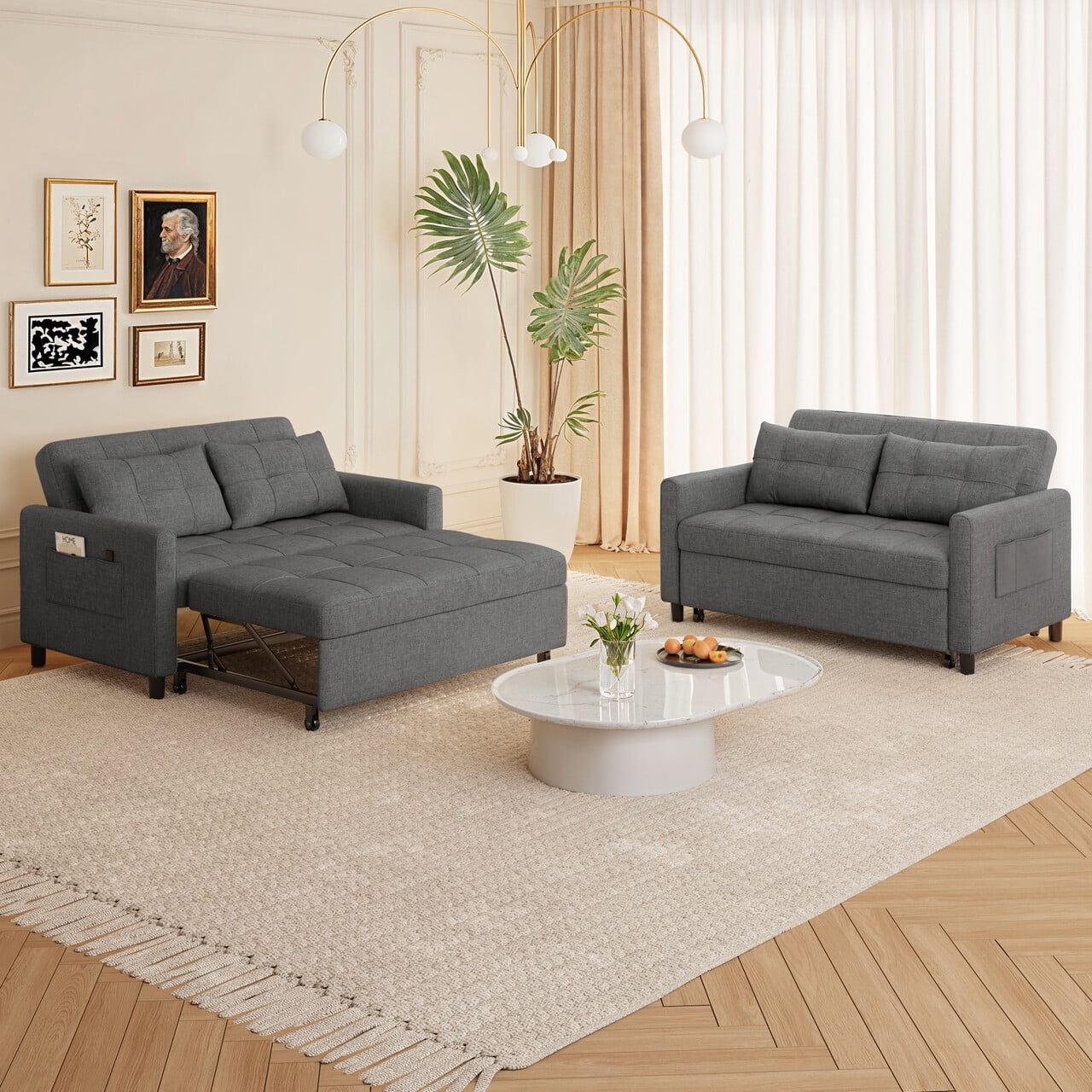 Convertible Sofa Bed, Lofka 3 in 1 Sleeper Sofa for Living Room, Dark Gray